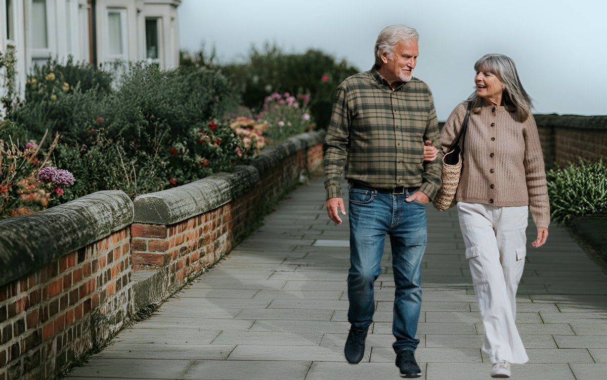 senior adult couple walking together